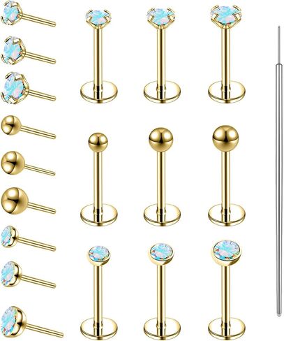 19pcs دفع بدون خيوط في حلقات الأنف الأزرار، 20/18G 316L الجراحية الفولاذ المقاوم للصدأ الشفاه خواتم الأزرار Labret مجوهرات الغضروف الزنمة الحلزون أقراط ترصيع مونرو ميدوسا ثقب المجوهرات للنساء الرجال in Kuwait