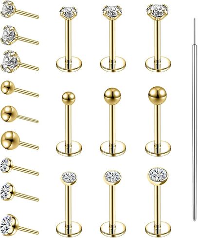 19pcs دفع بدون خيوط في حلقات الأنف الأزرار، 20/18G 316L الجراحية الفولاذ المقاوم للصدأ الشفاه خواتم الأزرار Labret مجوهرات الغضروف الزنمة الحلزون أقراط ترصيع مونرو ميدوسا ثقب المجوهرات للنساء الرجال in Kuwait