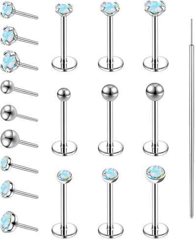 19pcs دفع بدون خيوط في حلقات الأنف الأزرار، 20/18G 316L الجراحية الفولاذ المقاوم للصدأ الشفاه خواتم الأزرار Labret مجوهرات الغضروف الزنمة الحلزون أقراط ترصيع مونرو ميدوسا ثقب المجوهرات للنساء الرجال in Kuwait