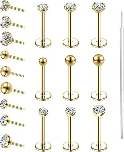 19pcs دفع بدون خيوط في حلقات الأنف الأزرار، 20/18G 316L الجراحية الفولاذ المقاوم للصدأ الشفاه خواتم الأزرار Labret مجوهرات الغضروف الزنمة الحلزون أقراط ترصيع مونرو ميدوسا ثقب المجوهرات للنساء الرجال in Kuwait
