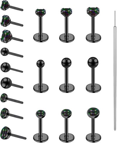 19pcs دفع بدون خيوط في حلقات الأنف الأزرار، 20/18G 316L الجراحية الفولاذ المقاوم للصدأ الشفاه خواتم الأزرار Labret مجوهرات الغضروف الزنمة الحلزون أقراط ترصيع مونرو ميدوسا ثقب المجوهرات للنساء الرجال in Kuwait