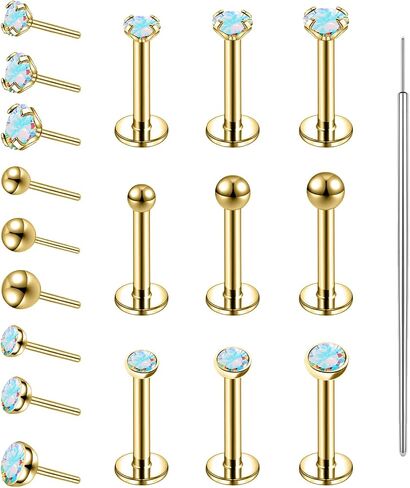 19pcs دفع بدون خيوط في حلقات الأنف الأزرار، 20/18G 316L الجراحية الفولاذ المقاوم للصدأ الشفاه خواتم الأزرار Labret مجوهرات الغضروف الزنمة الحلزون أقراط ترصيع مونرو ميدوسا ثقب المجوهرات للنساء الرجال in Kuwait
