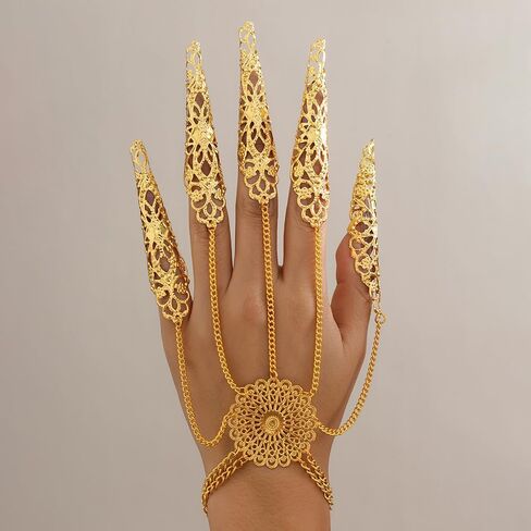 Denifery Gothic Finger Tip Claw Rings for Women Punk Nail Ring Vintage Hollow Pattern Fingertip Claw Ring with Chain Jewelry for Halloween Cosplay Indian Belly Dance Decoration Accessory in Saudi Arabia