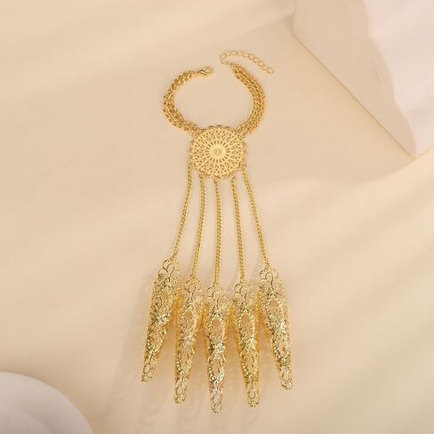 Denifery Gothic Finger Tip Claw Rings for Women Punk Nail Ring Vintage Hollow Pattern Fingertip Claw Ring with Chain Jewelry for Halloween Cosplay Indian Belly Dance Decoration Accessory in Saudi Arabia