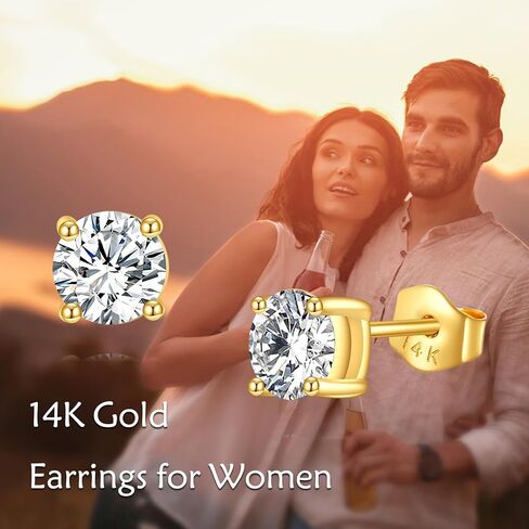 14k Gold Stud Earrings, 0.6-2ct Moissanite Stud Earrings, Gold Stud Earrings Jewelry Gifts for Women Men in Kuwait