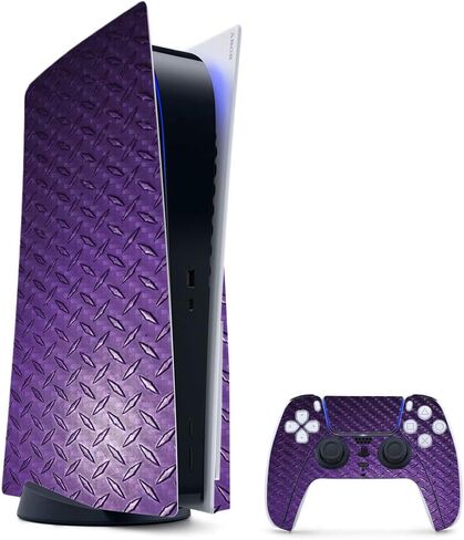 MightySkins Carbon Fiber Gaming Skin for PS5 / Playstation 5 Digital Edition Bundle - Black Diamond Plate | Durable Textured Carbon Fiber Finish | Easy to Apply | Made in The USA in Saudi Arabia