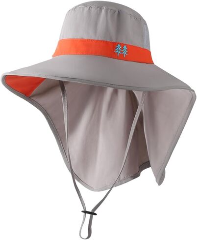 Kids Fishing Sun Hat with Neck Flap, Wide Brim Bucket Hiking Safari Breathable UPF50+ Outdoor Cap with Ponytail Hole in Saudi Arabia