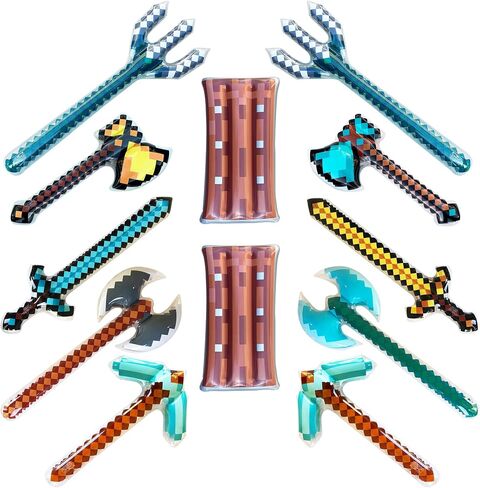 دروع ماسية قابلة للنفخ - Mine Pixel Craft - هدايا حفلات أعياد الميلاد - حقائب هدايا - حفلات حمام السباحة - أزياء تنكرية - للأولاد والبنات - 6 عبوات in Kuwait