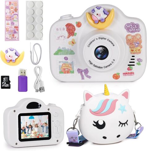 Kids Camera, Christmas Birthday Gifts for Children Age 3-8, HD Digital Video Cameras for Children, Portable Toy for 3 4 5 6 7 8 Year Old Kid with 32GB SD Card and Cute Children's Camera Bag (Pink) in Saudi Arabia