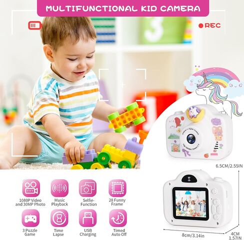Kids Camera, Christmas Birthday Gifts for Children Age 3-8, HD Digital Video Cameras for Children, Portable Toy for 3 4 5 6 7 8 Year Old Kid with 32GB SD Card and Cute Children's Camera Bag (Pink) in Saudi Arabia