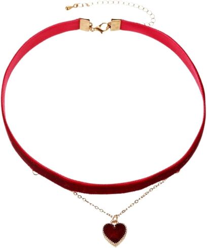 Fuqimanman2020 Black Velet Heart Pendant Necklace Choker Adjustable Red Black Velet Choker Classic Aesthetic Collar Necklaces for Women Girls Teens in Saudi Arabia