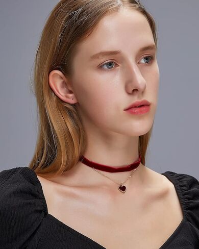 Fuqimanman2020 Black Velet Heart Pendant Necklace Choker Adjustable Red Black Velet Choker Classic Aesthetic Collar Necklaces for Women Girls Teens in Saudi Arabia