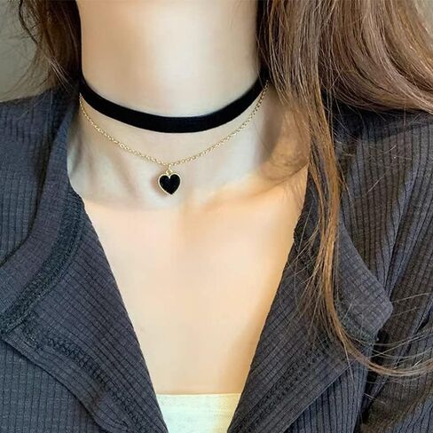 Fuqimanman2020 Black Velet Heart Pendant Necklace Choker Adjustable Red Black Velet Choker Classic Aesthetic Collar Necklaces for Women Girls Teens in Saudi Arabia