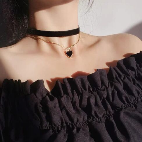 Fuqimanman2020 Black Velet Heart Pendant Necklace Choker Adjustable Red Black Velet Choker Classic Aesthetic Collar Necklaces for Women Girls Teens in Saudi Arabia