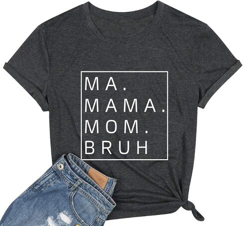 Mama Mommy Mom BruhT Shirt for Women Colorful Letter Print Shirt Mom Gift Casual Round Neck Top in Saudi Arabia