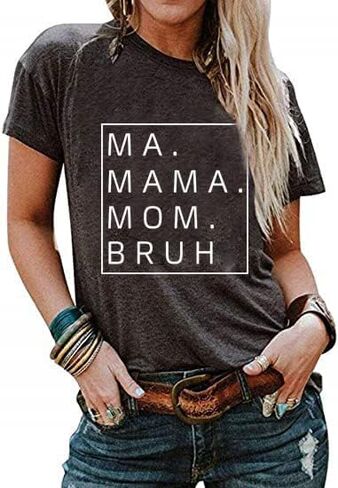 Mama Mommy Mom BruhT Shirt for Women Colorful Letter Print Shirt Mom Gift Casual Round Neck Top in Saudi Arabia