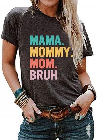 Mama Mommy Mom BruhT Shirt for Women Colorful Letter Print Shirt Mom Gift Casual Round Neck Top in Saudi Arabia