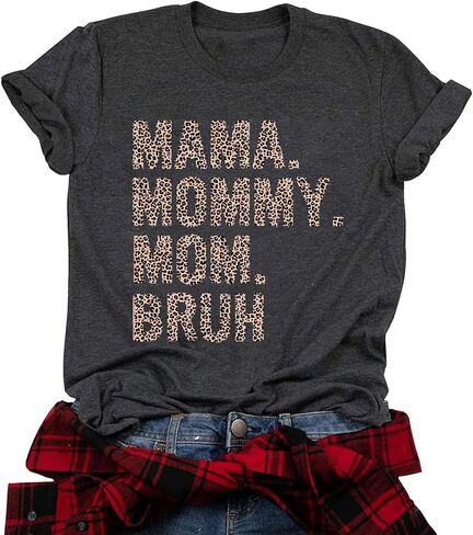 Mama Mommy Mom BruhT Shirt for Women Colorful Letter Print Shirt Mom Gift Casual Round Neck Top in Saudi Arabia