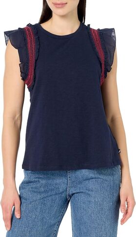 قميص Nautica النسائي بياقة دائرية وأكمام قصيرة مكشكشة in Saudi Arabia