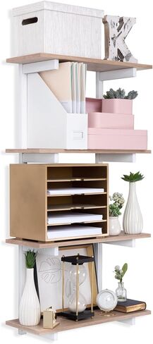 4-Tier Floating Shelves Set, Light Oak - 0.5" x 24" - Premium Wall Shelves for Bedroom, Bathroom, Office, or Kitchen - Clean, Minimalistic Design, Durable Shelf with Bracket for Easy Installation in Saudi Arabia