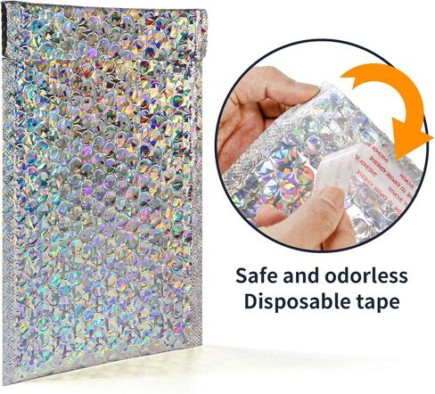 30 PCS 7 x 11 Inch Holographic Mailer,Mailing Envelopes Bubble Padded,Poly Bubble Mailers Padded Envelope Waterproof,Self Sealing Cushion Envelopes for Mailing Packing Shipping (Silver) in Saudi Arabia