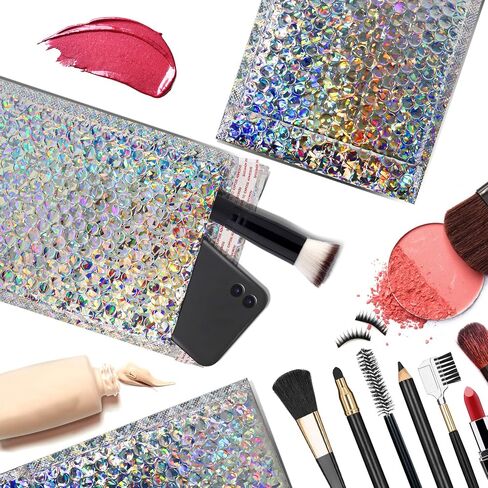 30 PCS 7 x 11 Inch Holographic Mailer,Mailing Envelopes Bubble Padded,Poly Bubble Mailers Padded Envelope Waterproof,Self Sealing Cushion Envelopes for Mailing Packing Shipping (Silver) in Saudi Arabia