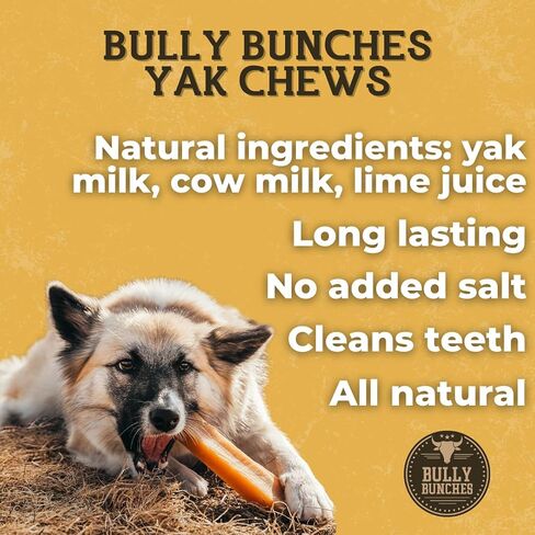 Bully Bunches Extra Large Authentic Yak Cheese Himalayan Chews for Large Dogs & Aggressive Chewers - All Natural Dog Treat Dental Chews, Made with Real Yak Milk - Lactose & Rawhide Free (2 PK) in Saudi Arabia