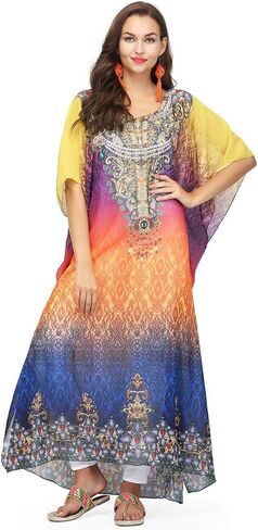 Women's Caftan Dress - Beachwear Coverup Kaftan Casual Long Maxi Lougewear One Size Dresses for Girls & Women in Saudi Arabia