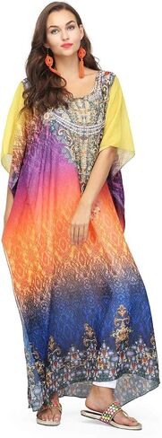 Women's Caftan Dress - Beachwear Coverup Kaftan Casual Long Maxi Lougewear One Size Dresses for Girls & Women in Saudi Arabia