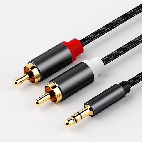 كابل RCA إلى 3.5 مم Aux، محول مقبس سماعة الرأس ذكر إلى ذكر من النايلون المضفر 1/8 إلى RCA Audio Y للهواتف الذكية، MP3، الأجهزة اللوحية، مكبرات الصوت - 3.3 قدم in Saudi Arabia