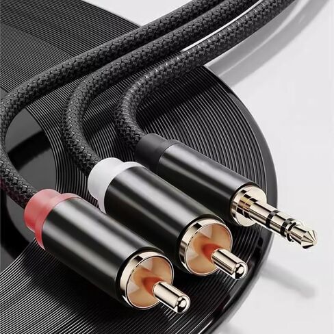 كابل RCA إلى 3.5 مم Aux، محول مقبس سماعة الرأس ذكر إلى ذكر من النايلون المضفر 1/8 إلى RCA Audio Y للهواتف الذكية، MP3، الأجهزة اللوحية، مكبرات الصوت - 3.3 قدم in Saudi Arabia