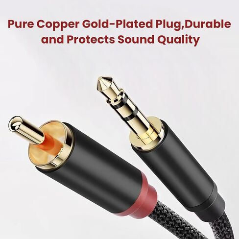 كابل RCA إلى 3.5 مم Aux، محول مقبس سماعة الرأس ذكر إلى ذكر من النايلون المضفر 1/8 إلى RCA Audio Y للهواتف الذكية، MP3، الأجهزة اللوحية، مكبرات الصوت - 3.3 قدم in Saudi Arabia
