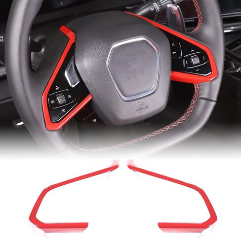 Steering Wheel Button Cover Compatible with Chevrolet Corvette C8 2020-2023, Steering Wheel Frame Trim, Car Steering Wheel Panel Protection Frame Molding Sticker (Black soft carbon fiber 3 holes) in Saudi Arabia