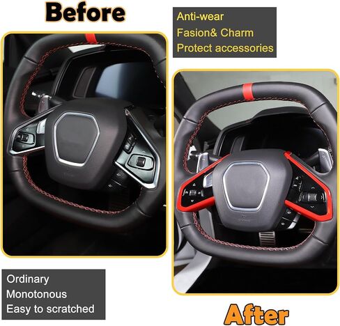 Steering Wheel Button Cover Compatible with Chevrolet Corvette C8 2020-2023, Steering Wheel Frame Trim, Car Steering Wheel Panel Protection Frame Molding Sticker (Black soft carbon fiber 3 holes) in Saudi Arabia