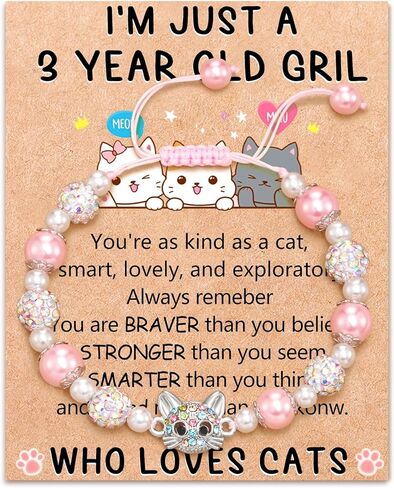 Lanqueen كيتي القط قلادة سوار للفتيات القط جيرفس لمحبي القطط اللؤلؤ الوردي وكرات لامعة مجوهرات عيد ميلاد هدايا عيد الميلاد لابنة حفيدة in Kuwait