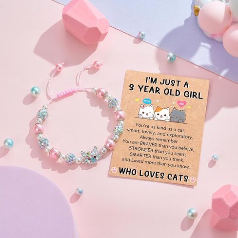 Lanqueen كيتي القط قلادة سوار للفتيات القط جيرفس لمحبي القطط اللؤلؤ الوردي وكرات لامعة مجوهرات عيد ميلاد هدايا عيد الميلاد لابنة حفيدة in Kuwait