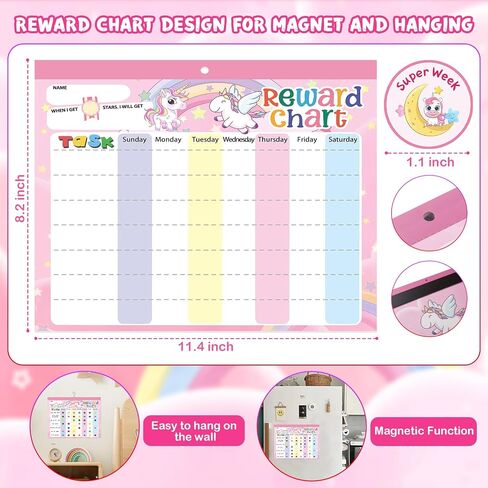 Magnetic Reward Chart for Kids at Home, Behavior Chart Pad with 26 Chore Charts, 1680 Star Stickers, 84 Motivational Stickers to Develop Responsibility & Good Habits (Unicorn) in Saudi Arabia