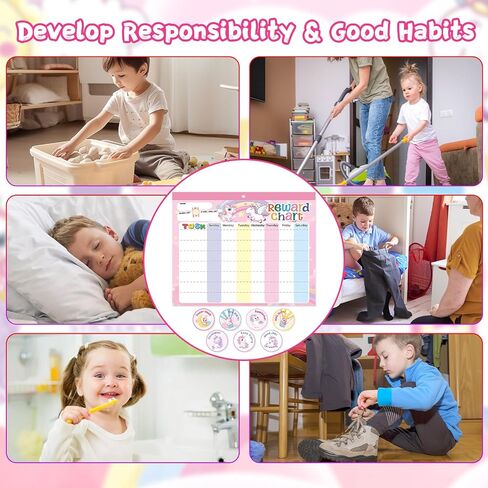 Magnetic Reward Chart for Kids at Home, Behavior Chart Pad with 26 Chore Charts, 1680 Star Stickers, 84 Motivational Stickers to Develop Responsibility & Good Habits (Unicorn) in Saudi Arabia