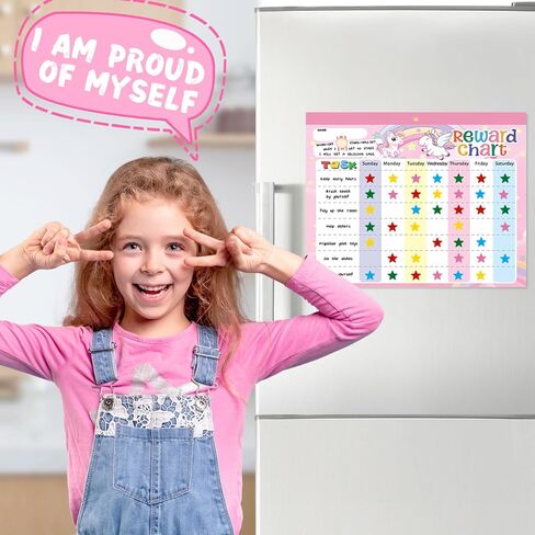 Magnetic Reward Chart for Kids at Home, Behavior Chart Pad with 26 Chore Charts, 1680 Star Stickers, 84 Motivational Stickers to Develop Responsibility & Good Habits (Unicorn) in Saudi Arabia