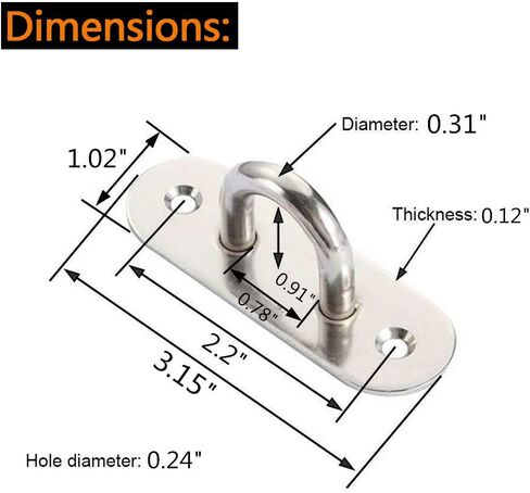 Stainless Steel Ceiling Hook M5 Suspension Ceiling Wall Mount U Hook 1.8 inch Pad Eye Plate Marine Hardware Staple Hook Loop Screws Mount - 10 Pack in Saudi Arabia