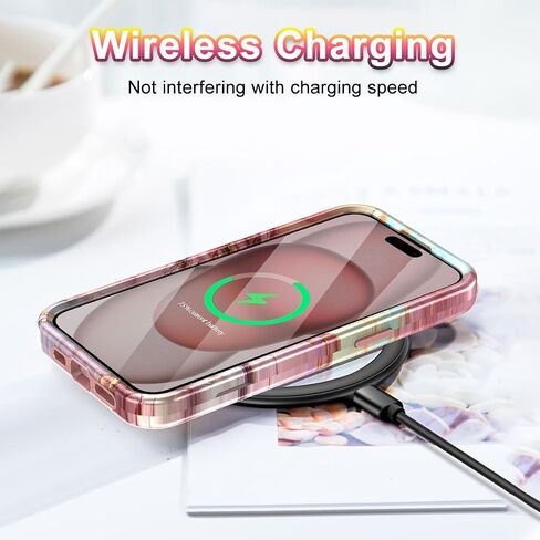 Btscase for iPhone 15 Pro Case 6.1 inch (2023), Marble Pattern 3 in 1 Heavy Duty Shockproof Full Body Hard PC+Soft Silicone Drop Protective Women Girls Cover for iPhone 15 Pro, Rose Gold in Saudi Arabia