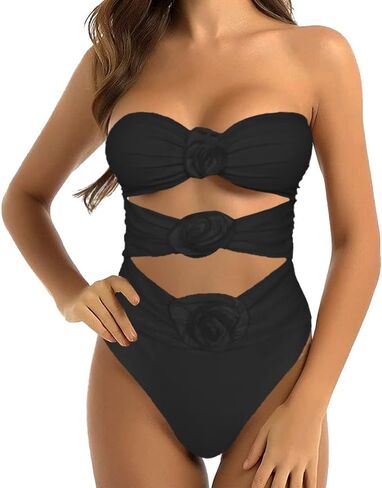 SherryDC المرأة مثير قطعة واحدة ملابس السباحة انقطاع 3D زهرة عالية قطع Ruched البطن تحكم الاستحمام الدعاوى in Kuwait