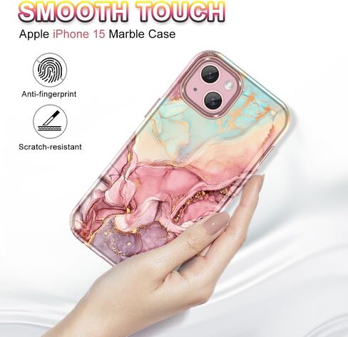 Btscase for iPhone 15 Pro Case 6.1 inch (2023), Marble Pattern 3 in 1 Heavy Duty Shockproof Full Body Hard PC+Soft Silicone Drop Protective Women Girls Cover for iPhone 15 Pro, Rose Gold in Saudi Arabia