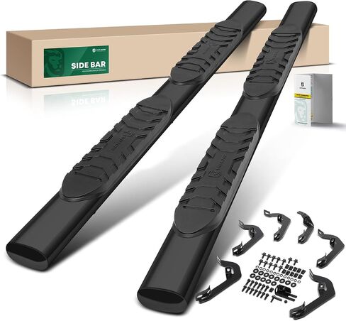 YHTAUTO 4 Inch Running Boards Side Step Bars Fit for 2007-2019 Chevy Silverado & GMC Sierra 1500/2500 HD/3500 HD - Crew Cab, Carbon Steel Black Powder Oval Straight Truck Step Rails, Set of 2 in Saudi Arabia