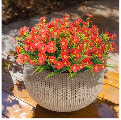 8 حزم من الزهور الاصطناعية الخارجية المقاومة للأشعة فوق البنفسجية من البلاستيك والشجيرات الخضراء المزيفة ونباتات صناعية لحديقة الفناء ونافذة معلقة للديكور الخارجي (أزرق) in Kuwait