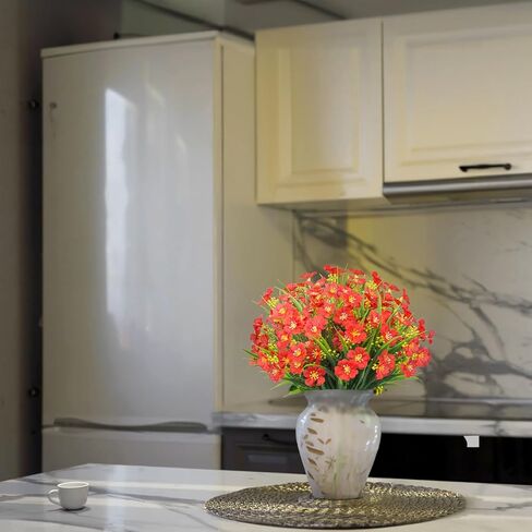 8 حزم من الزهور الاصطناعية الخارجية المقاومة للأشعة فوق البنفسجية من البلاستيك والشجيرات الخضراء المزيفة ونباتات صناعية لحديقة الفناء ونافذة معلقة للديكور الخارجي (أزرق) in Kuwait