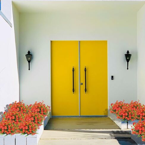 8 حزم من الزهور الاصطناعية الخارجية المقاومة للأشعة فوق البنفسجية من البلاستيك والشجيرات الخضراء المزيفة ونباتات صناعية لحديقة الفناء ونافذة معلقة للديكور الخارجي (أزرق) in Kuwait