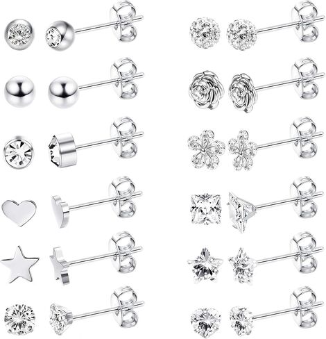 LOYALLOOK 12 زوجًا من الأقراط للنساء مجموعة أقراط أنيقة من الفولاذ الجراحي الصغيرة تشيكوسلوفاكيا زهرة القلب نجمة الكرة الزنمة الغضروف أقراط للنساء in Kuwait