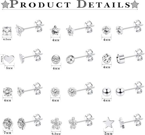 LOYALLOOK 12 زوجًا من الأقراط للنساء مجموعة أقراط أنيقة من الفولاذ الجراحي الصغيرة تشيكوسلوفاكيا زهرة القلب نجمة الكرة الزنمة الغضروف أقراط للنساء in Kuwait