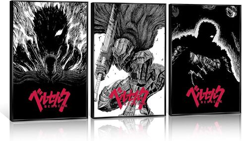 foefvpeft 3 Piece Japense Anime Canvas Wall Art, Berserk Figure Posters Set, Gallery Japanses Manga Art, Guts Griffith Casca Jedeau Painting Prints for Wall Decor 12x16in Unframed in Saudi Arabia